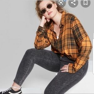 Wild fable oversized orange plaid shirt